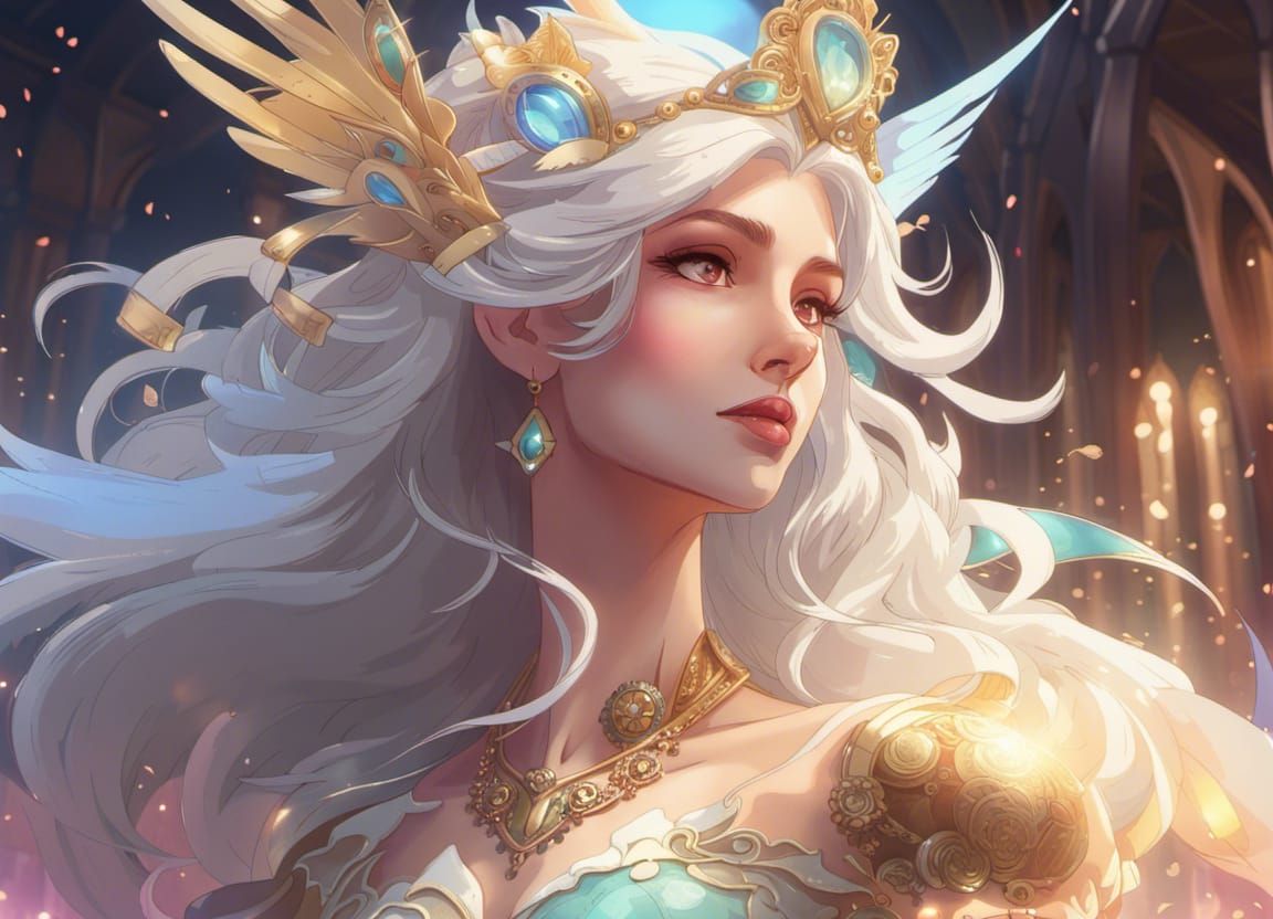 Human Princess Celestia in Anime Art Nouveau Style