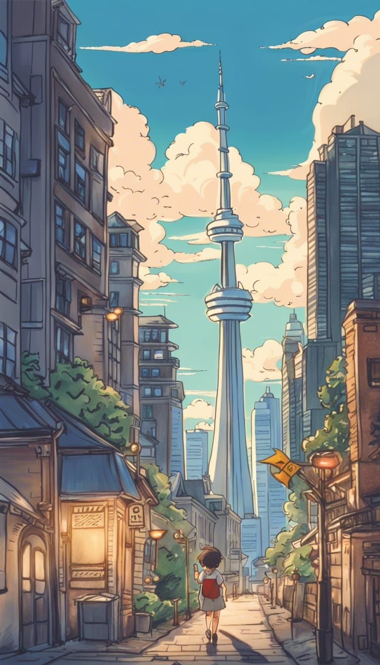 Toronto Skyline in Studio Ghibli Anime Style