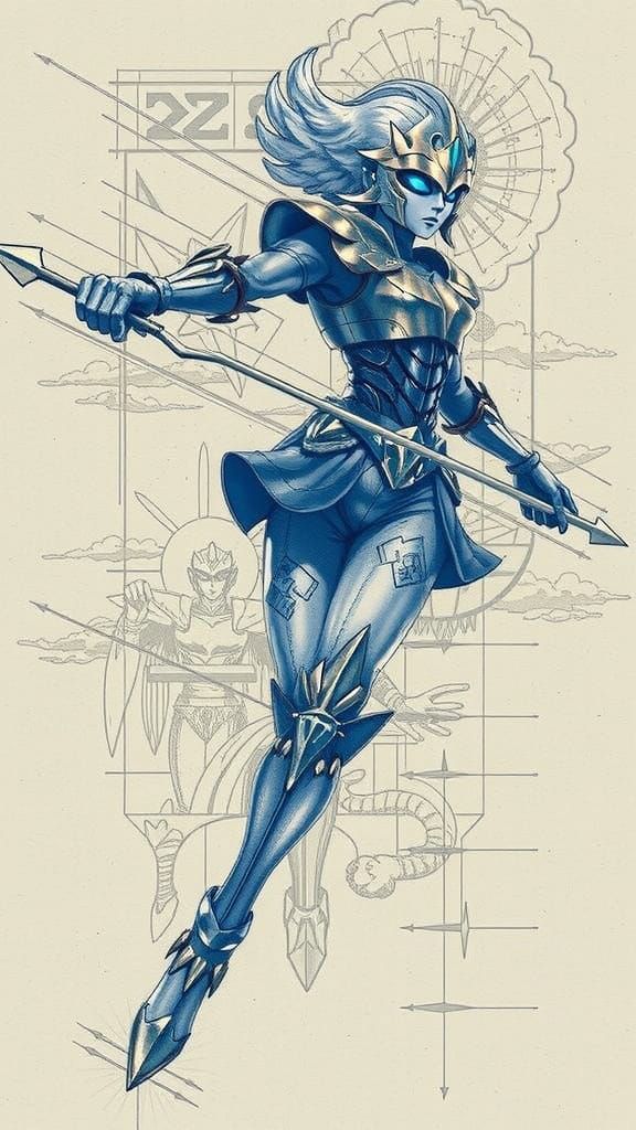 Golden Sagittarius Helmet in Surreal Desert Landscape