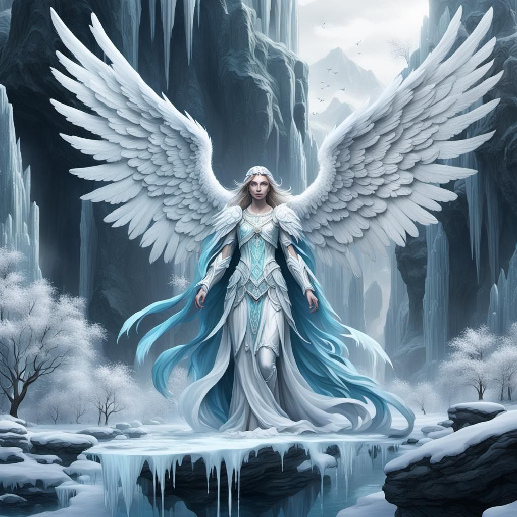 Iced White Angel in Detailed Matte Painting
