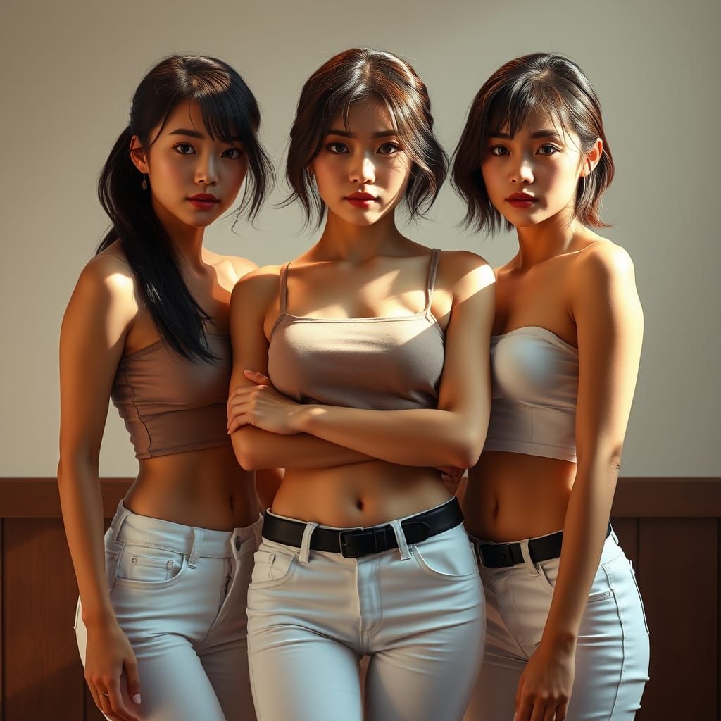 Hyper-Realistic Japanese Women in Vibrant White Outfits