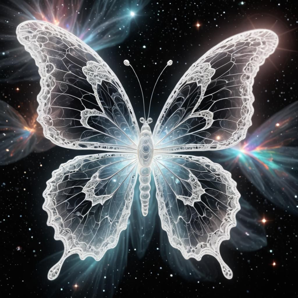 Holographic White Light Butterfly in Space