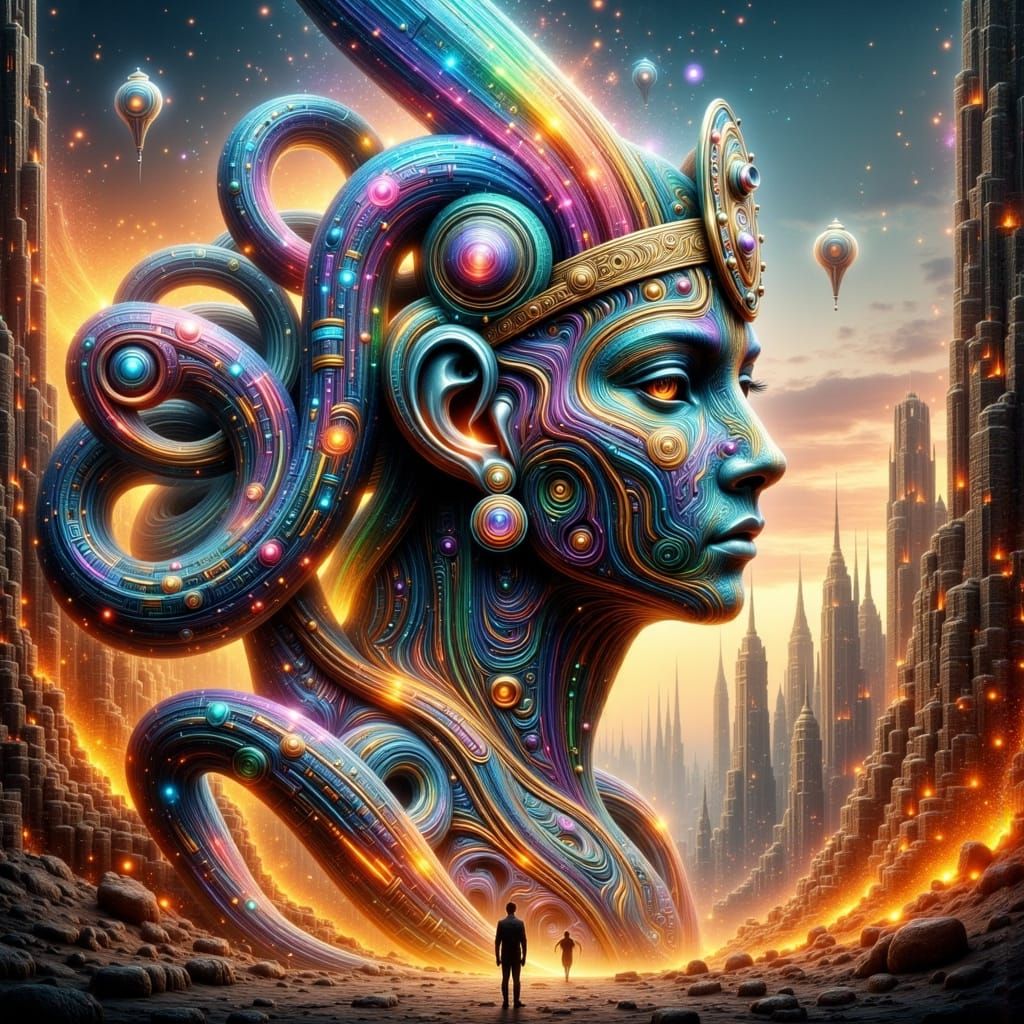 Pharaoh in London with Anubis in Cyberpunk Style