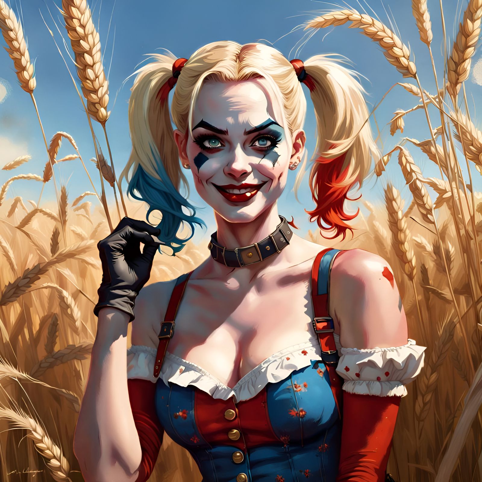 Harley Quinn in Barley Field, Pin-Up Illustration