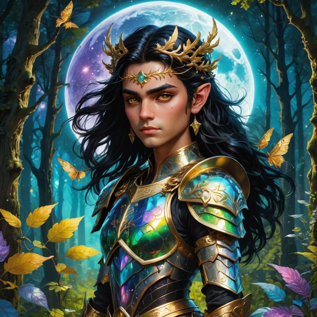 Highly detailed, beautiful fae prince. With black hair and g...