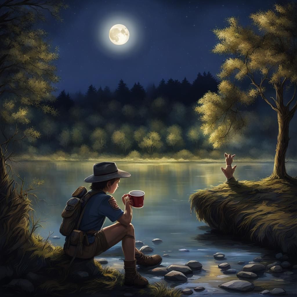 Cup Scout by River in Moonlight