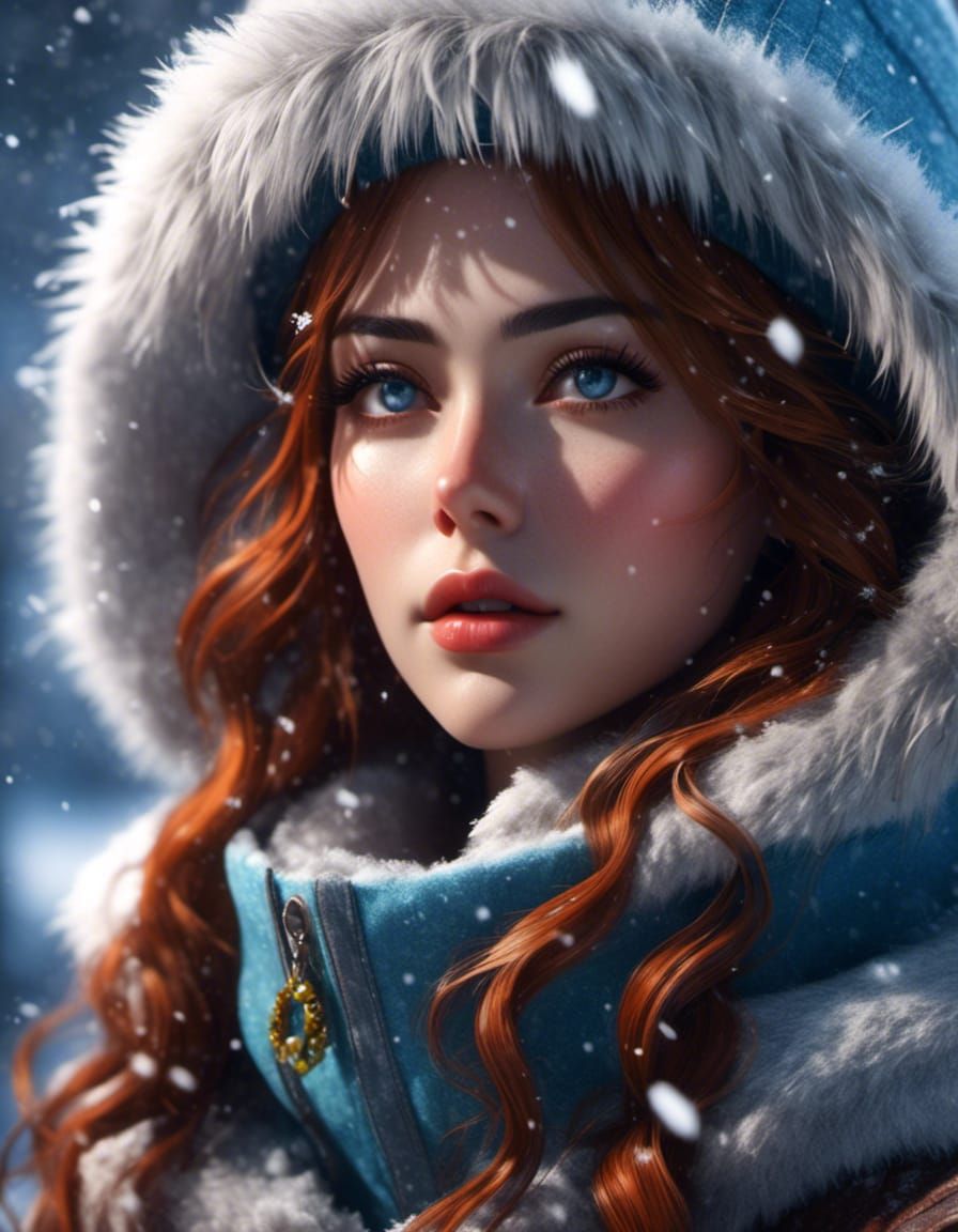 Arctic Blizzard: Woman Traveler Portrait in Anime-Realism