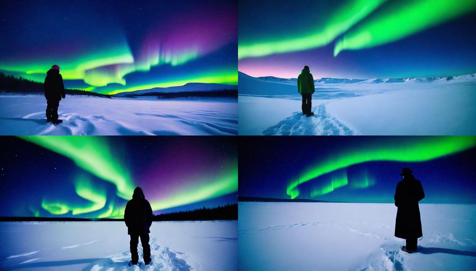 Person Silhouetted Admiring Aurora in Night Sky
