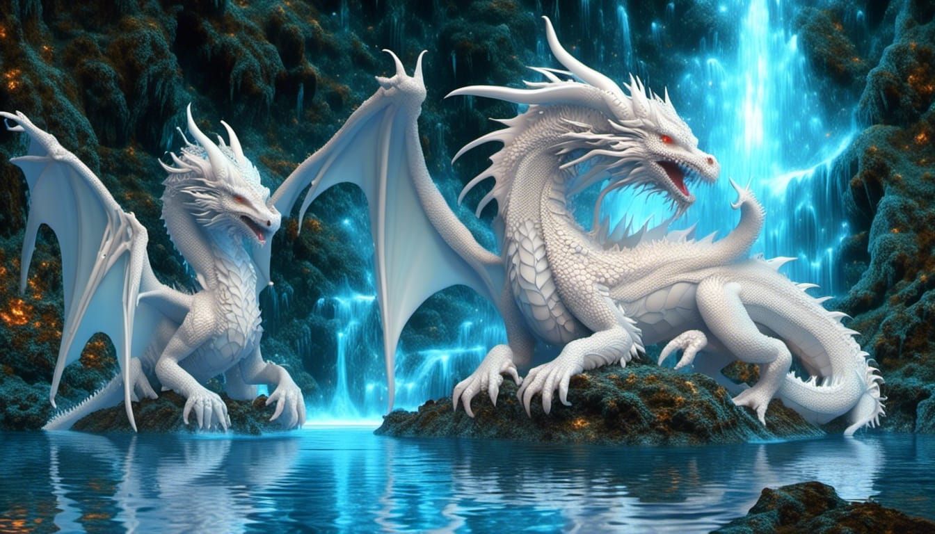 Psychedelic Fractal Dragons in Opalite Waterfall