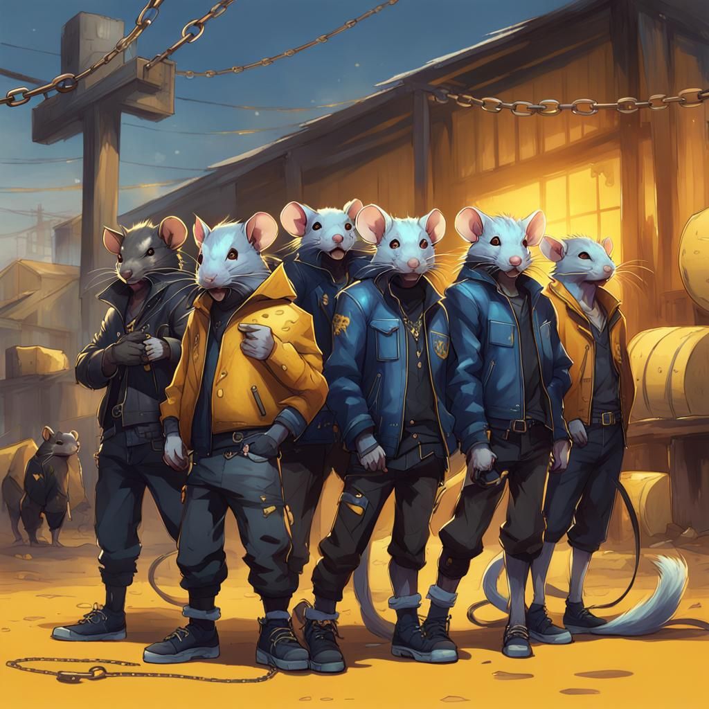 Biker Rats Pose Before Cheese Warehouse