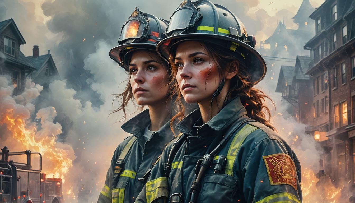 Double Exposure: Ethereal Firefighter Portrayal