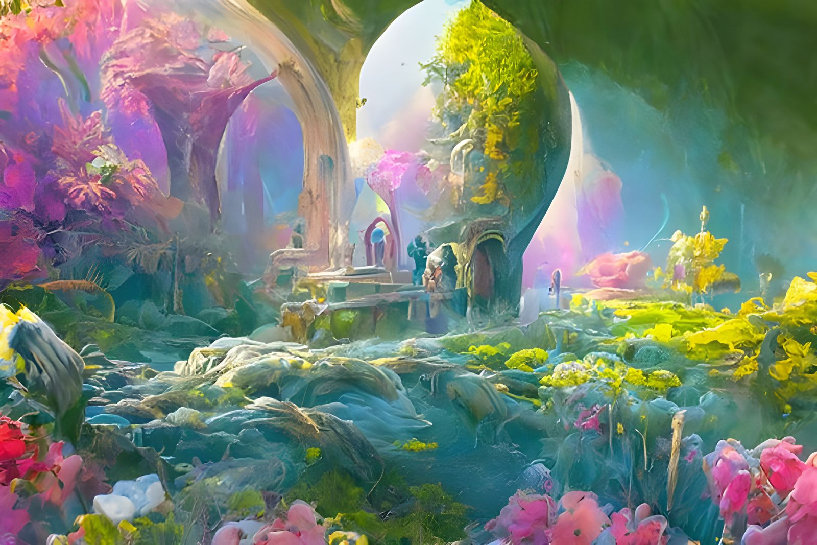 Luminous Pastel Garden in Kinetic Pointillism Style