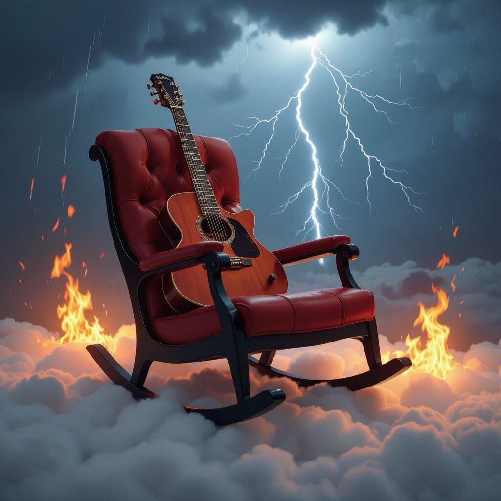 Guitar Rocking Chair on Cloud in Stormy Sky
