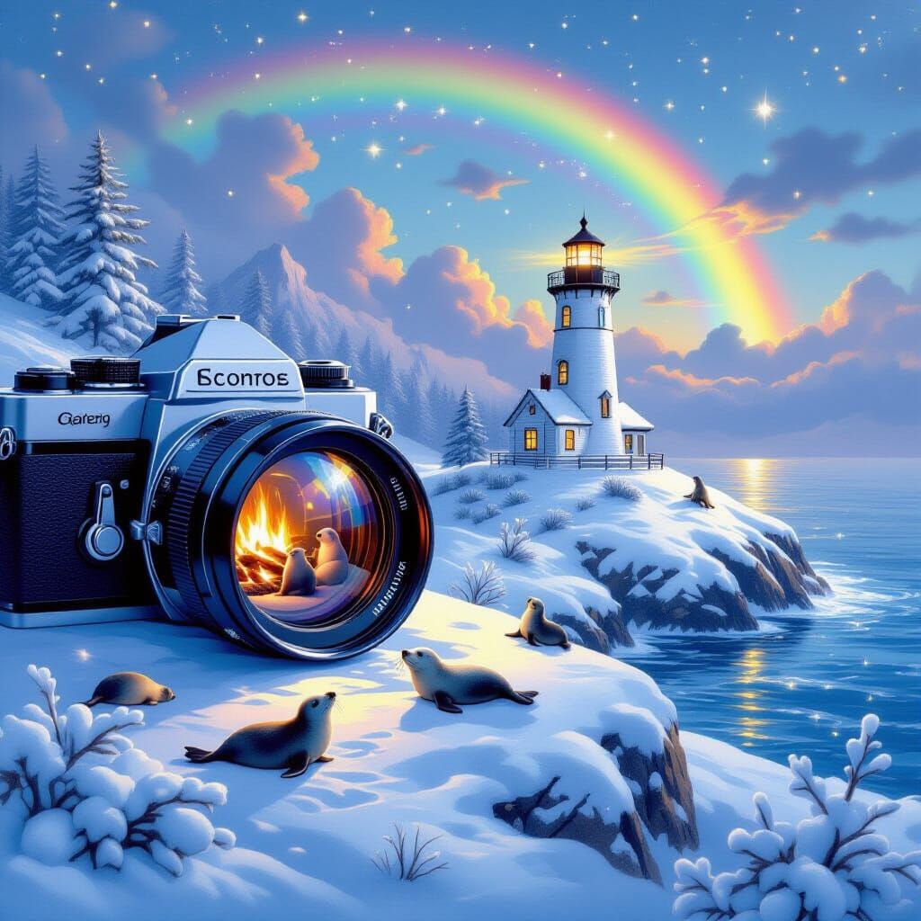 Winter Landscape Flowing From Vintage Camera Lens