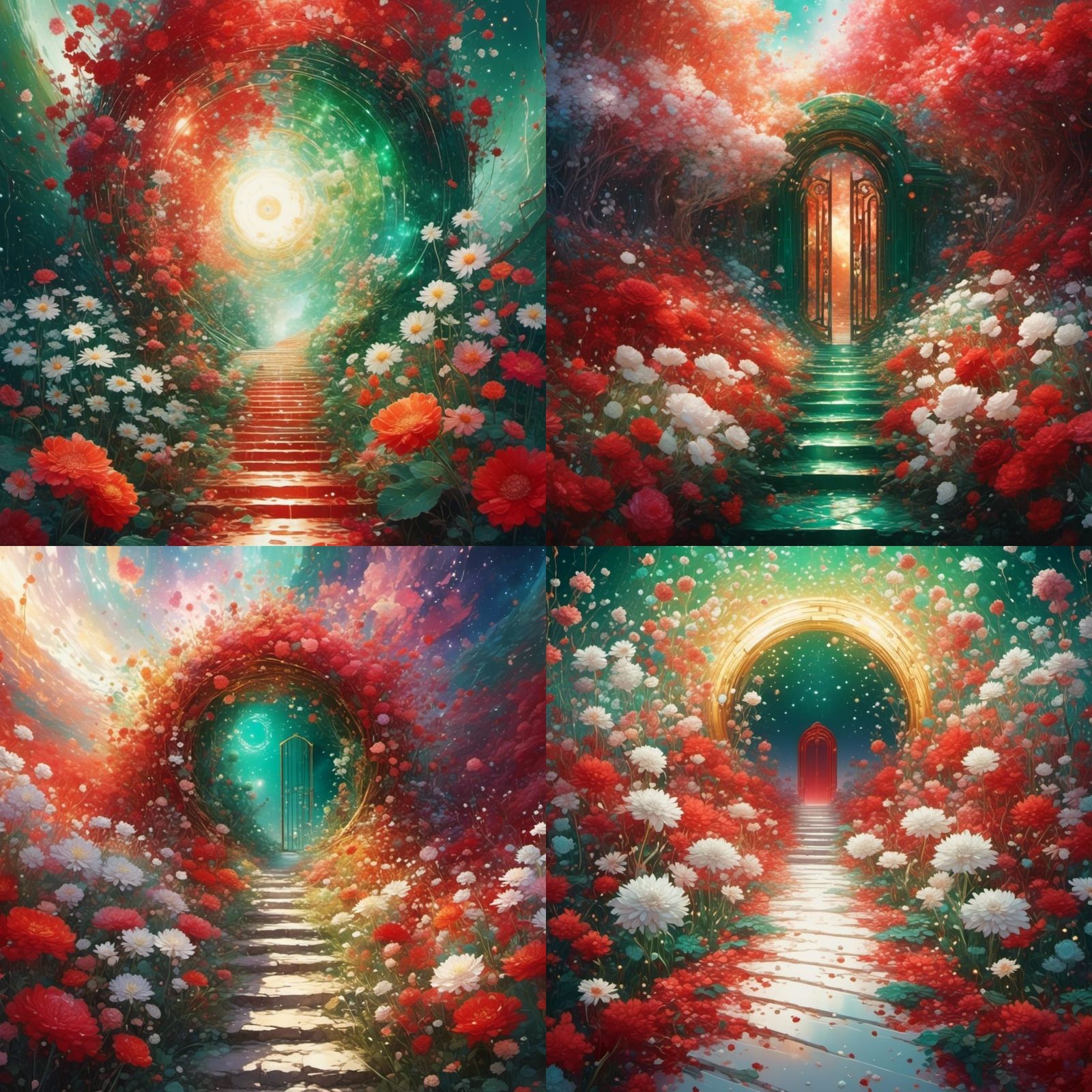 Ethereal Path to Golden Gate with Colorful Flowers