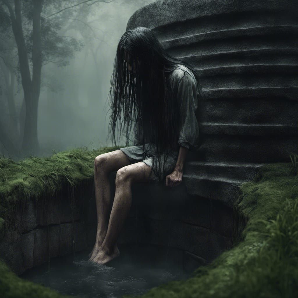 Sinister Figure Emerges from Well in Gritty Horror Scene