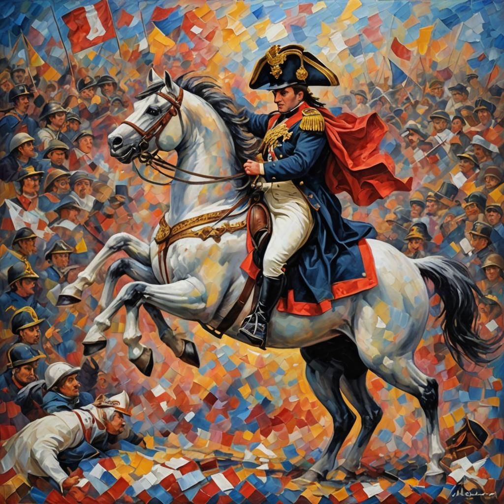 Colorful Invasion Scene in Neo-Impressionist Style