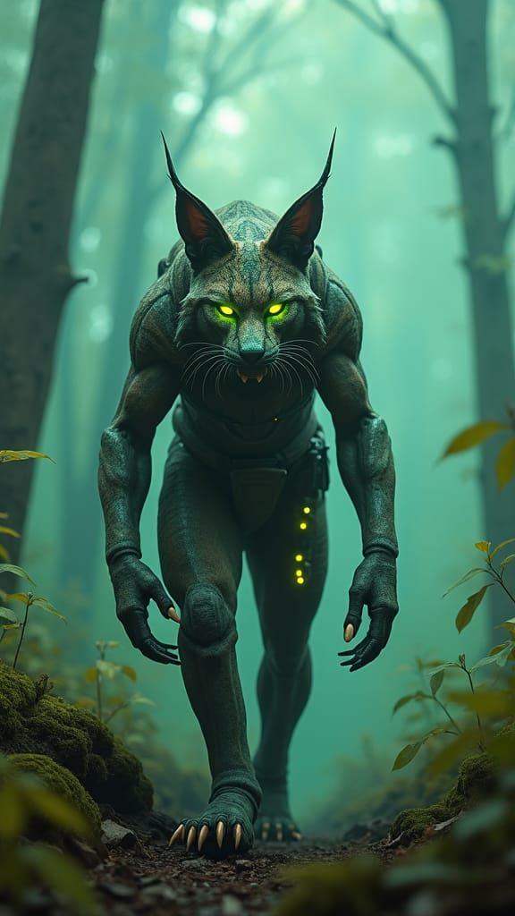 Lynx Bounty Hunter in Space Forest, Matte Painting