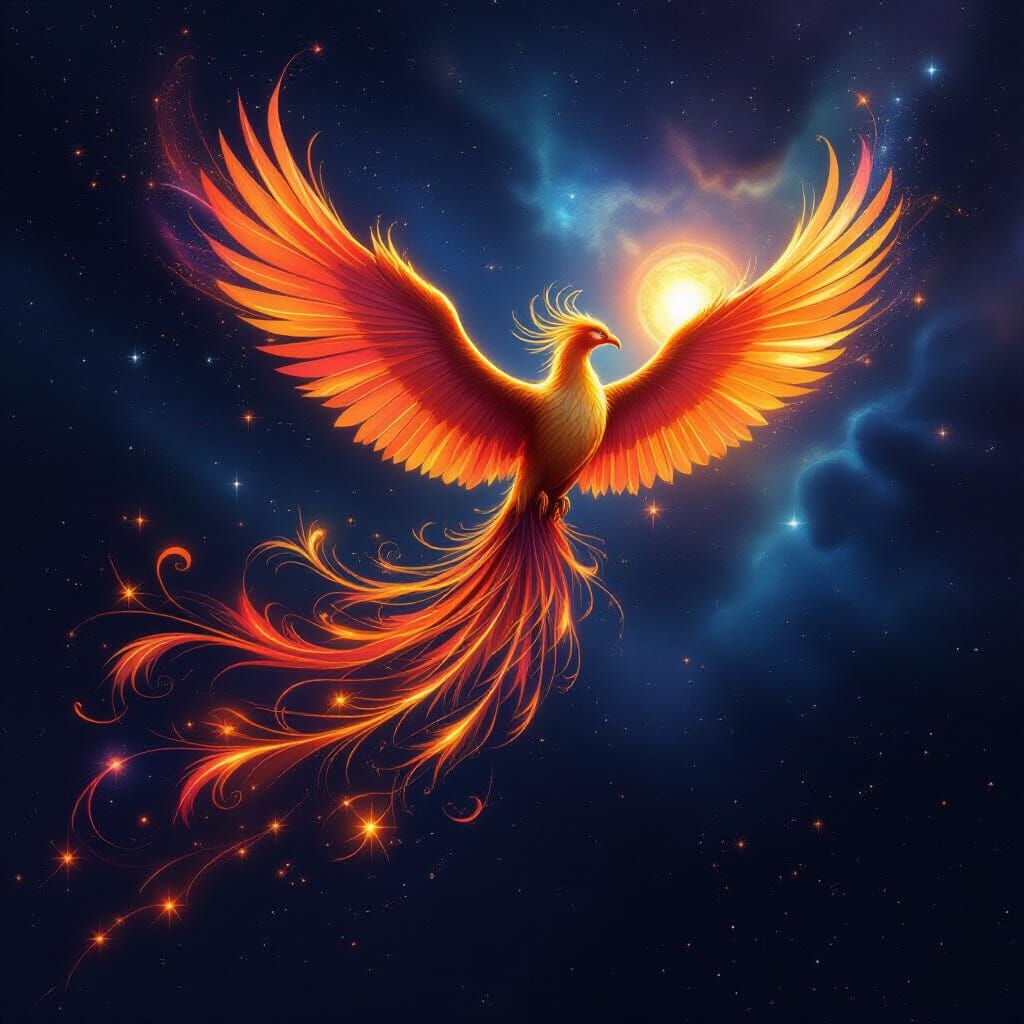 Cosmic Phoenix Soaring Through Starry Space