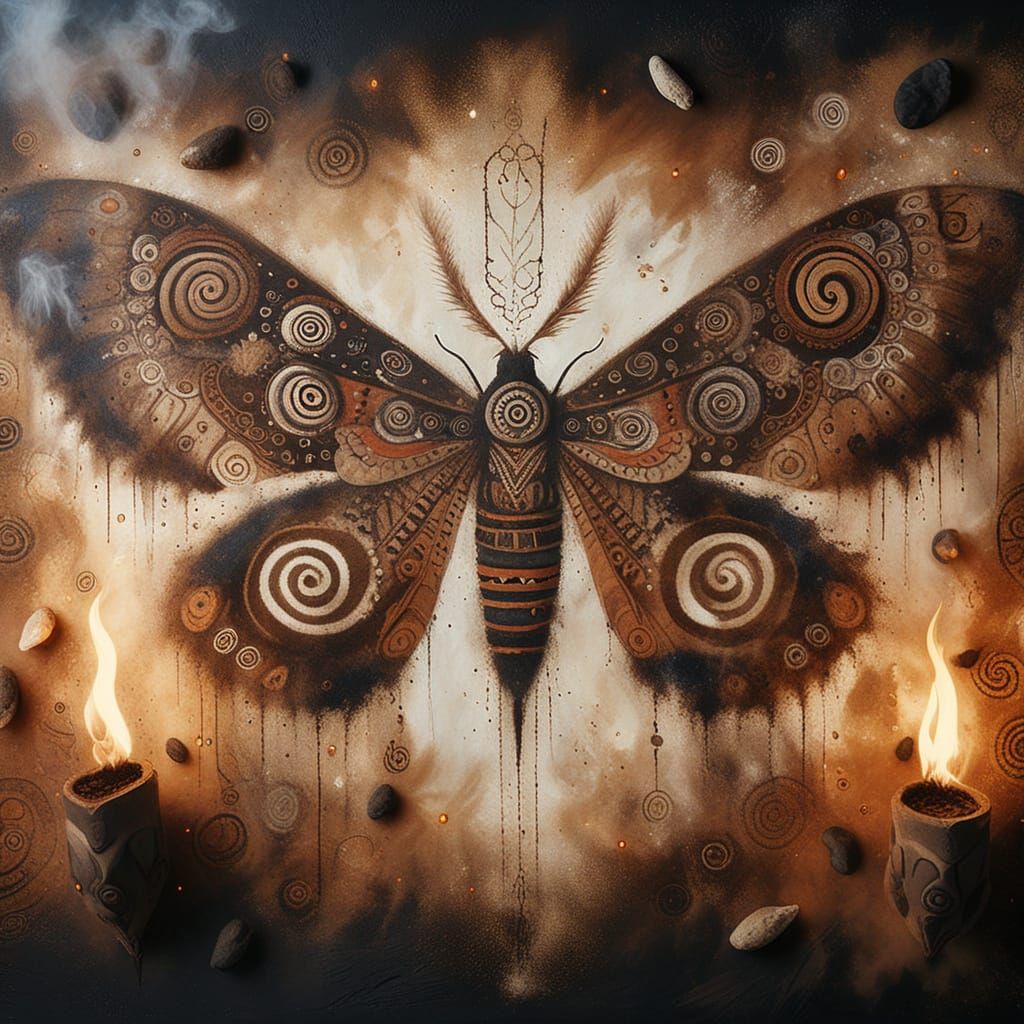 Moth, tribal-style painting