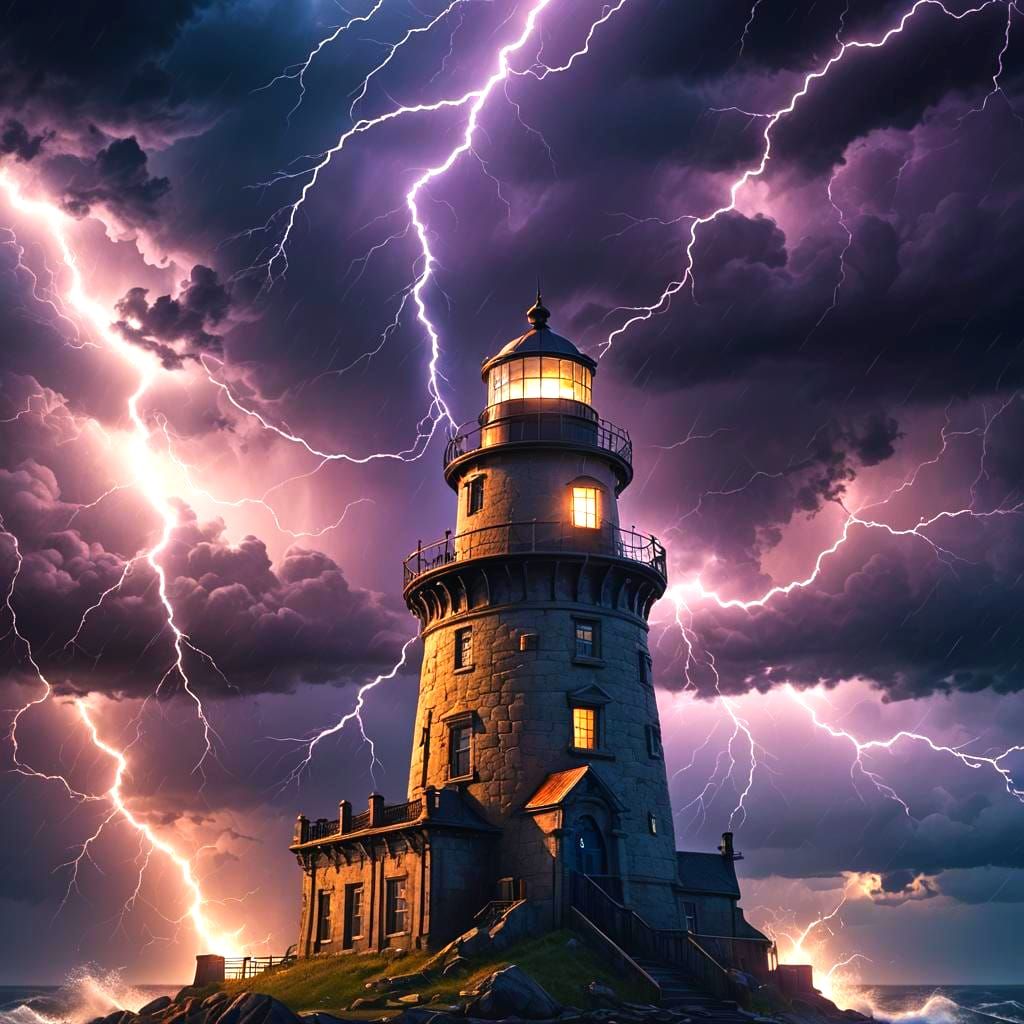 Lighthouse Struck by Lightning: Detailed Matte Painting