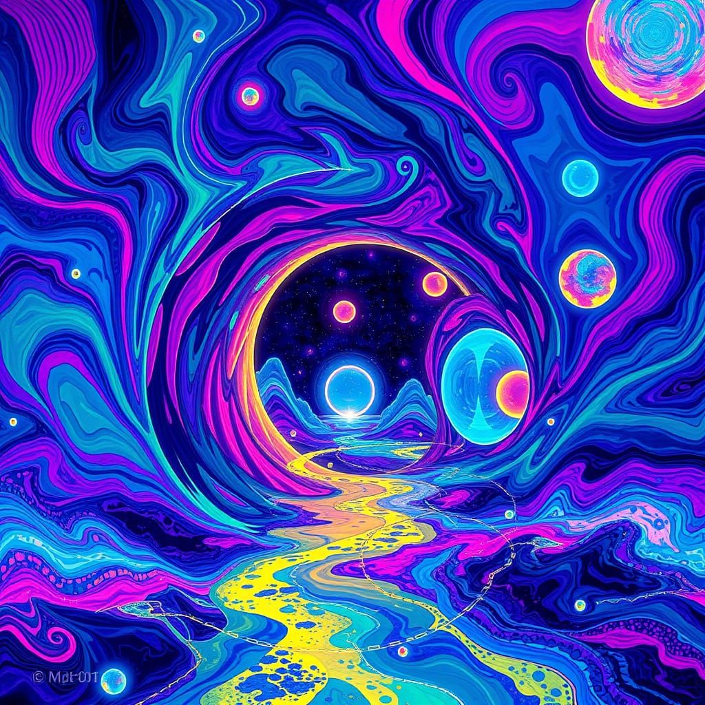 Cosmic Dreamscape with Glowing 8's in Vibrant Neon Aesthetic