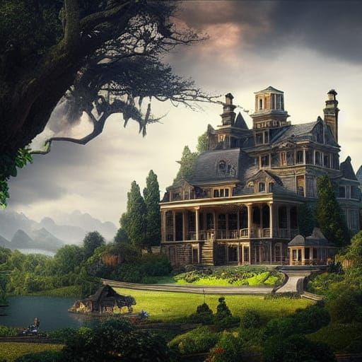 Utopian Countryside Home in a Digital Matte Painting