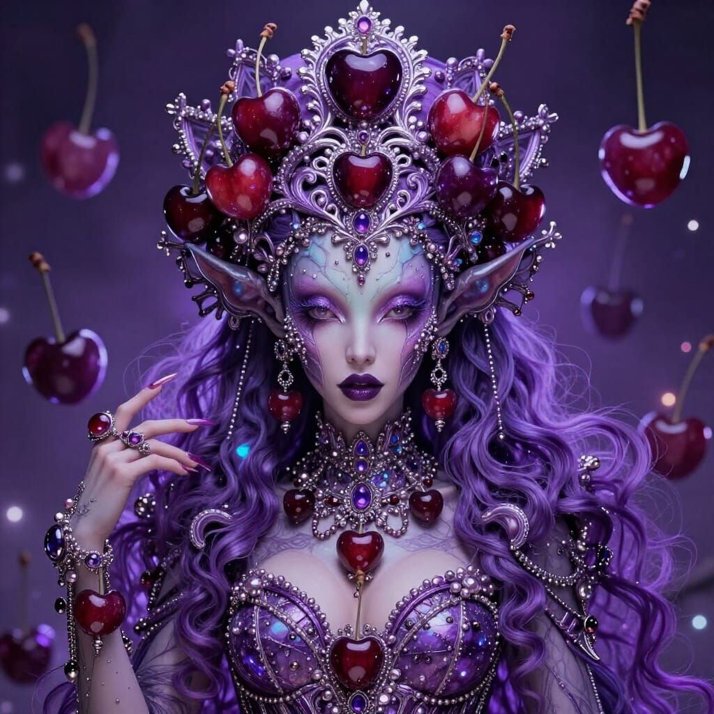 Opulent Alien Opera Singer in Purple Cherry Galore