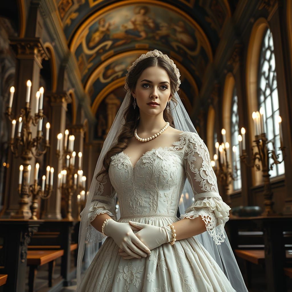 Elegant 18th Century European Bride in Baroque Chapel