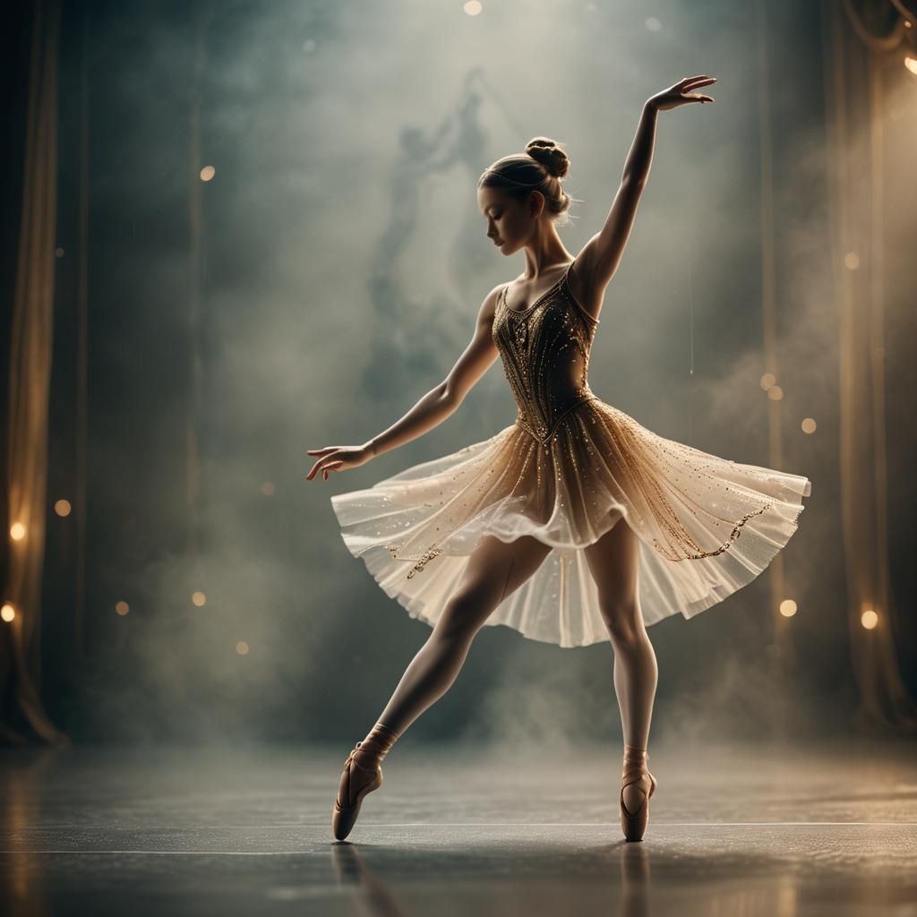 Glass Ballerina Pirouette on Misty Stage