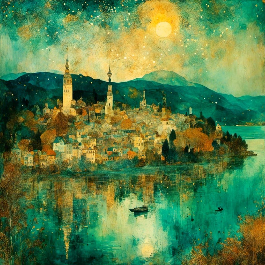 Surreal Autumn Landscape with Ocean and Forest