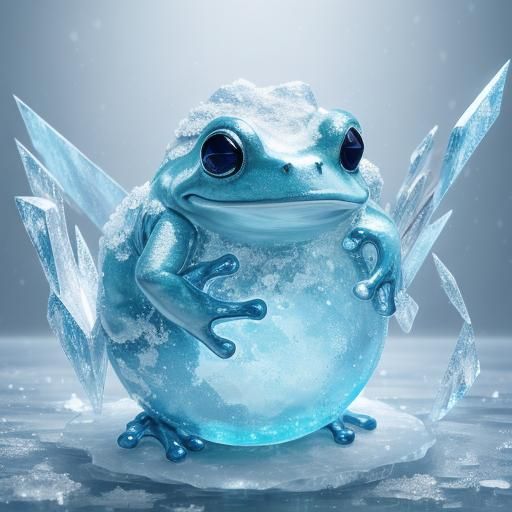 Frog Frozen Mid-Air in Ice: Hyper-Realistic Digital Art