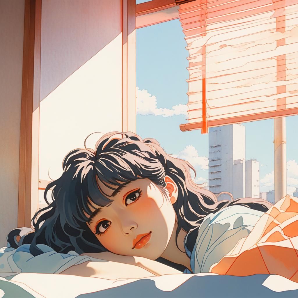 80s Anime Girl in Japanese Cityscape