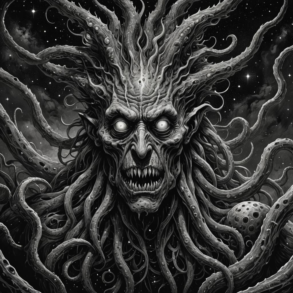 Grotesque Monster Gazes From Void in Dark Fantasy