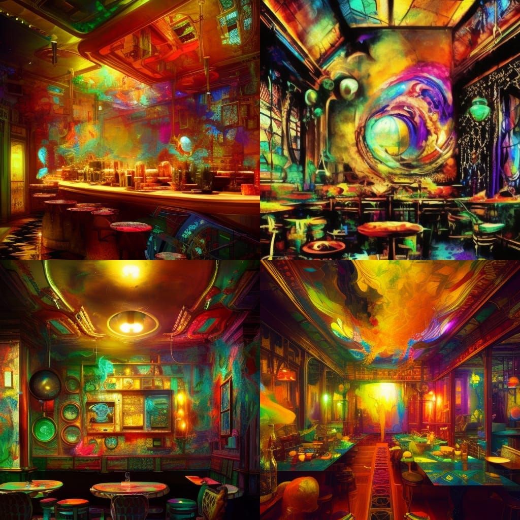 Night Cafe Interior: Fantasycore Digital Painting
