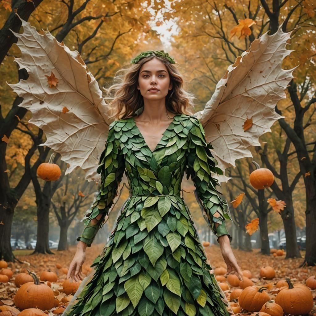 Autumn Leaves Woman in Pumpkin Patch
