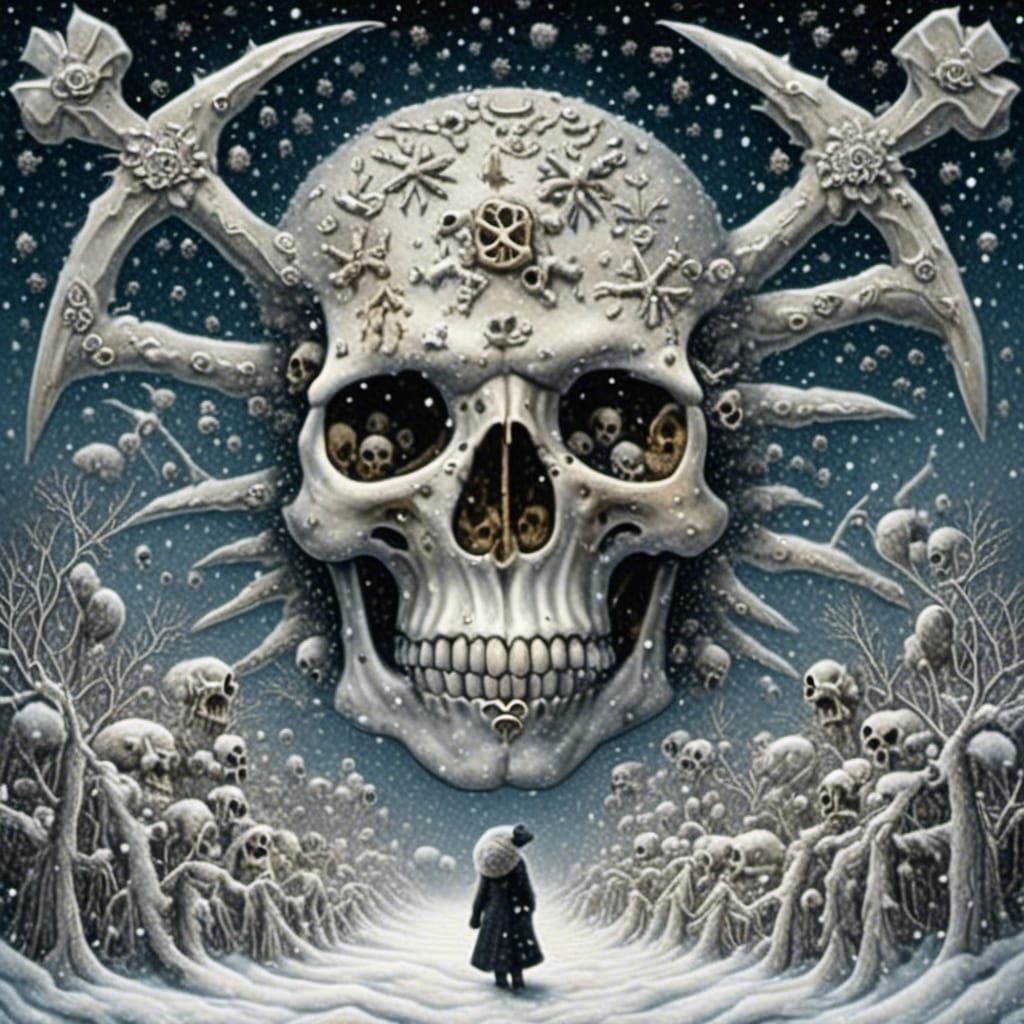 Apocalyptic Winter Wonderland with Skull Snowflakes