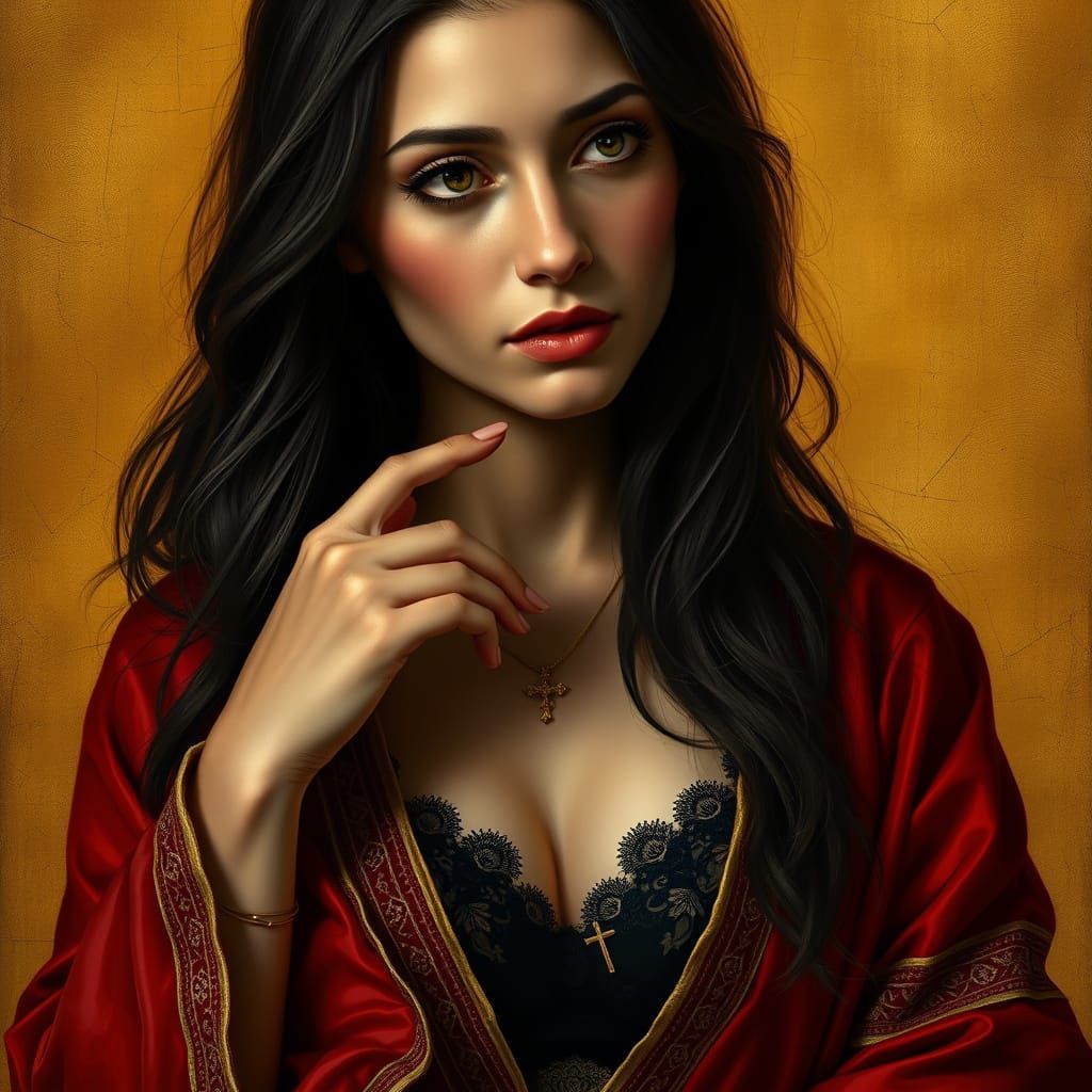 Ethereal Renaissance-Inspired Portrait of a Serene Woman