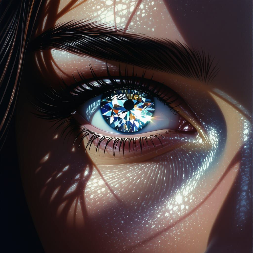 Close-Up Portrait of Person with Diamond Eyes
