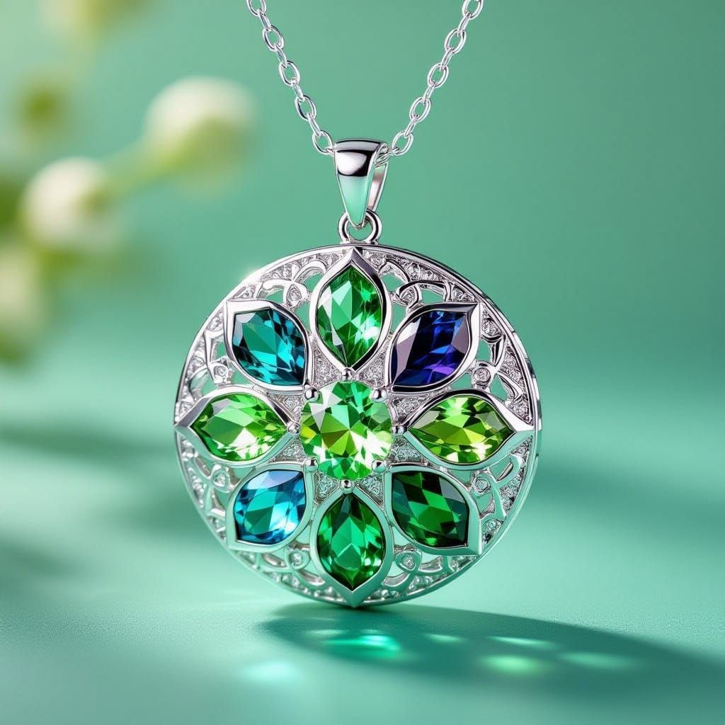 Exquisite Green Locket Pendant on Silver Chain
