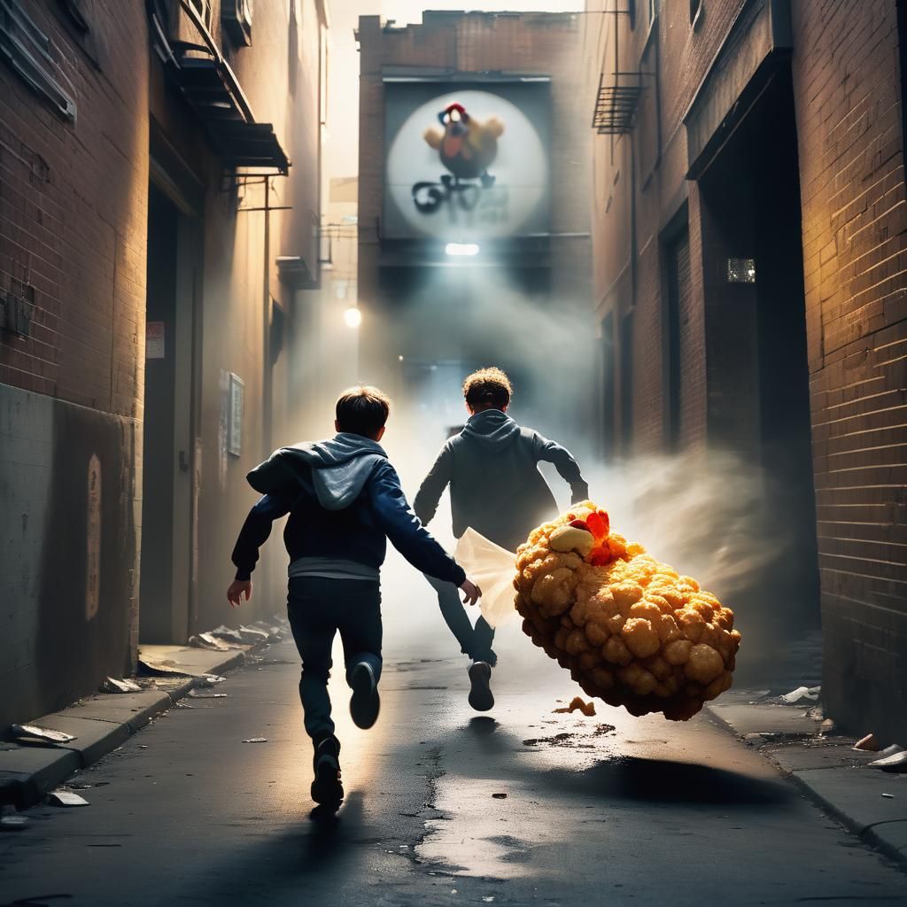 Kai Cenat Runs From Giant Nugget: Cinematic Film Still