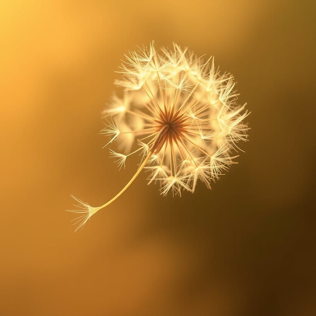 Golden Dandelion Seed Drifts on Whispers of Breeze