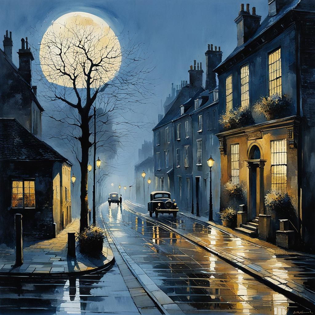 Surreal Landscape at Night's End: Watercolor Art