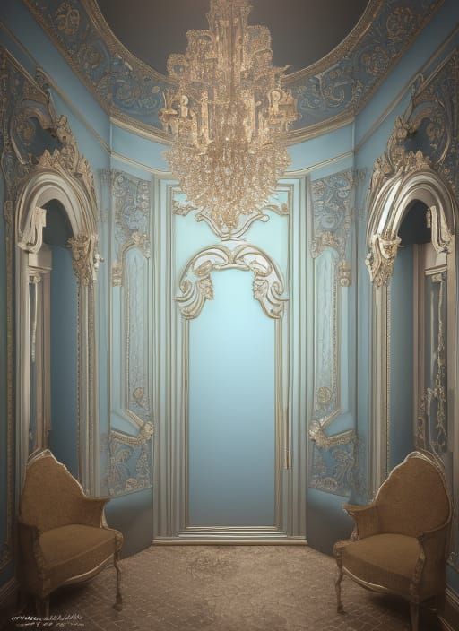Elegant Blue Vintage Dressing Room in Baroque Style