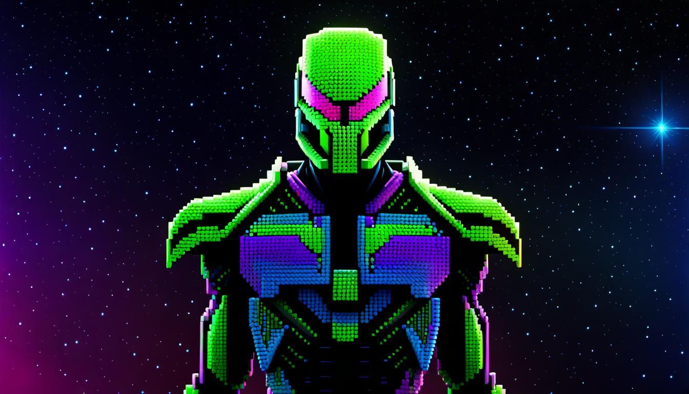 Alien Xenomorph in Cosmic Biome with Neon Wireframe