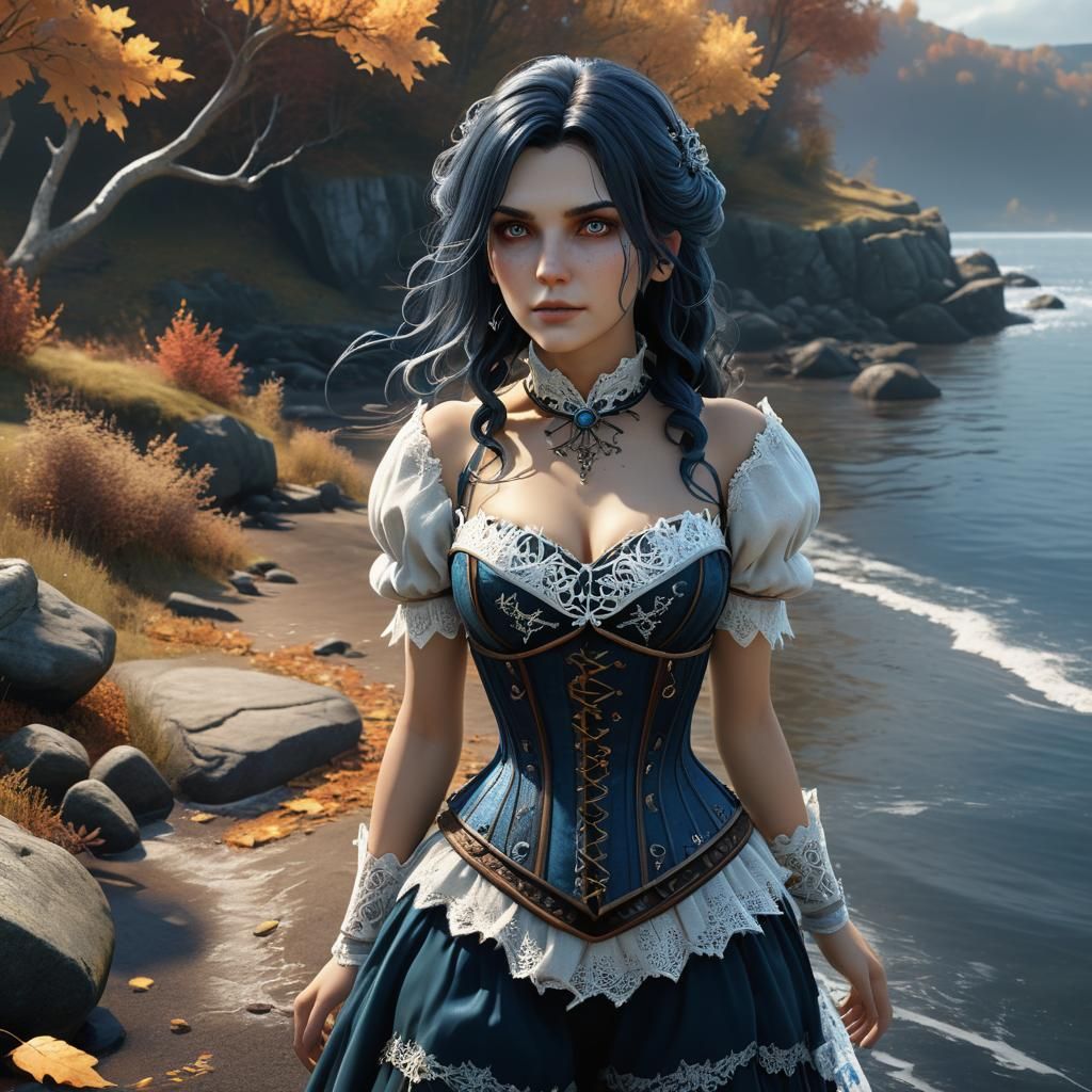 Water Witch on Autumn Shoreline: 3D Game Cinematic