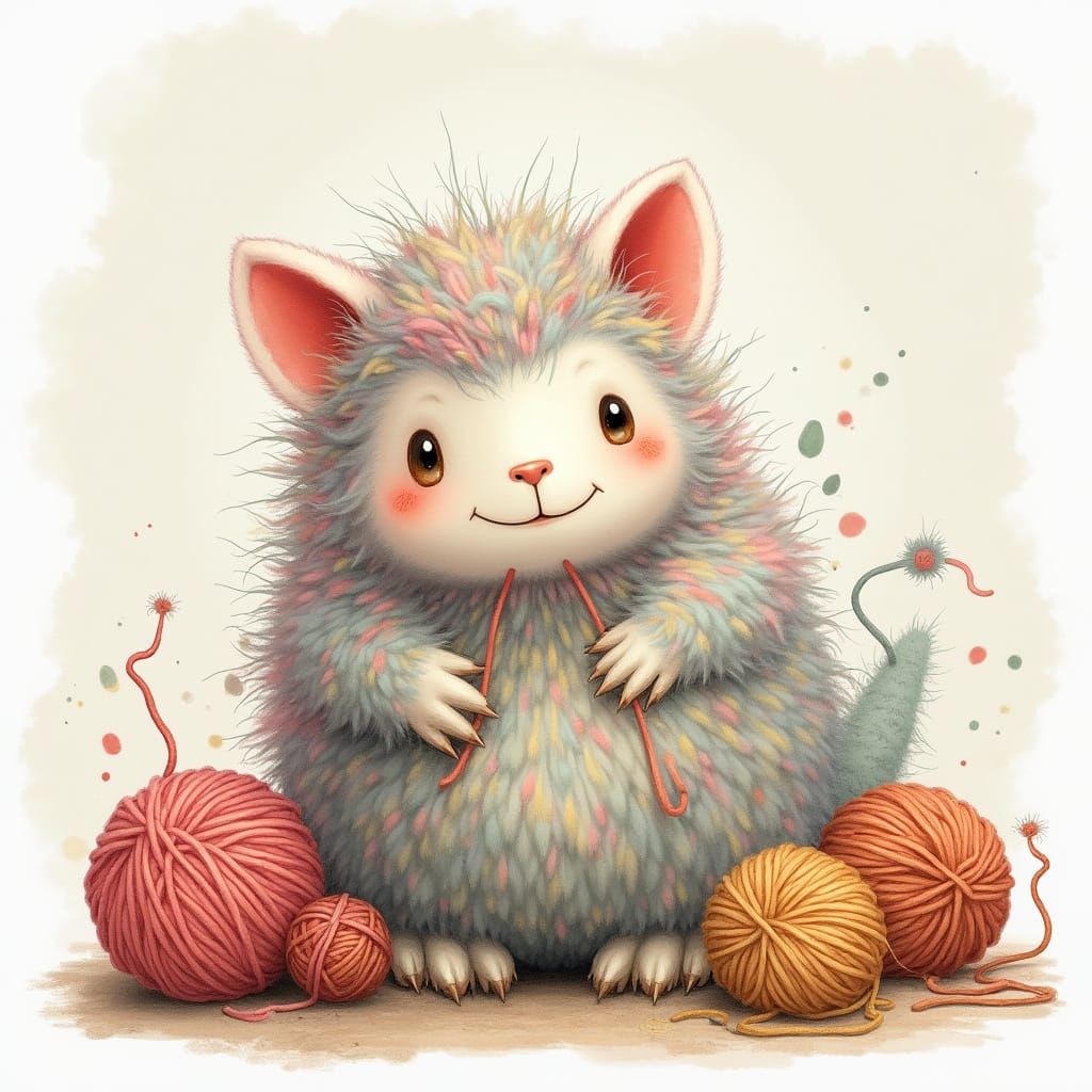 Pastel Yarn Monster in Whimsical Setting