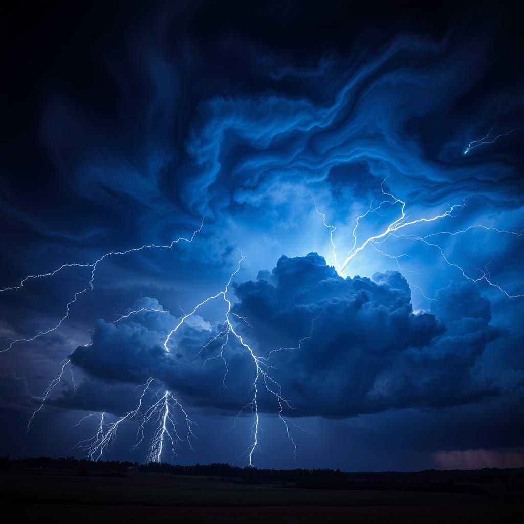 Dramatic Stormy Night Sky with Lightning
