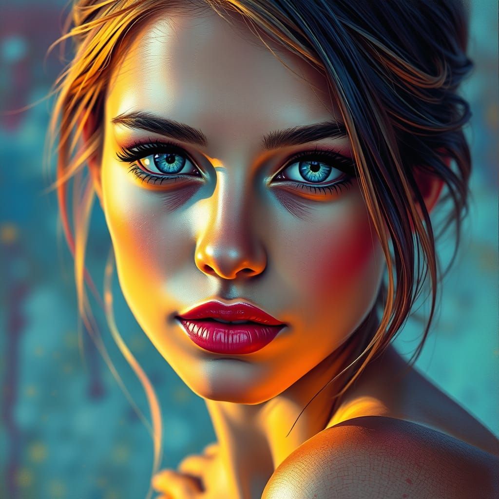 Woman with Blue Eyes in Soft Oil Painting Style