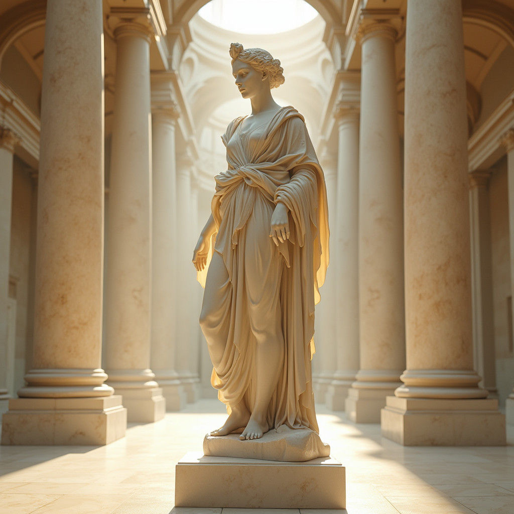 Greek Goddess Marble Sculpture in Museum Gallery